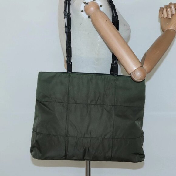 PRADA Shoulder Bag Nylon Khaki Silver Auth - Picture 1 of 16